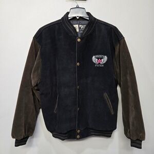 Vintage 90s Pacific Flyer Bomber Jacket Men Big Tall XXL Faux Suede Velvet Vegan